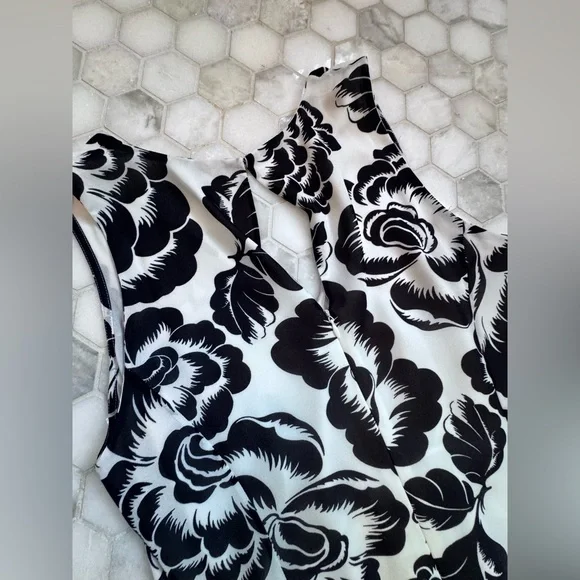 Ann Taylor Navy & White Floral Fit and Flare Dress Fully Lined Sleeveless - Picture 9 of 14